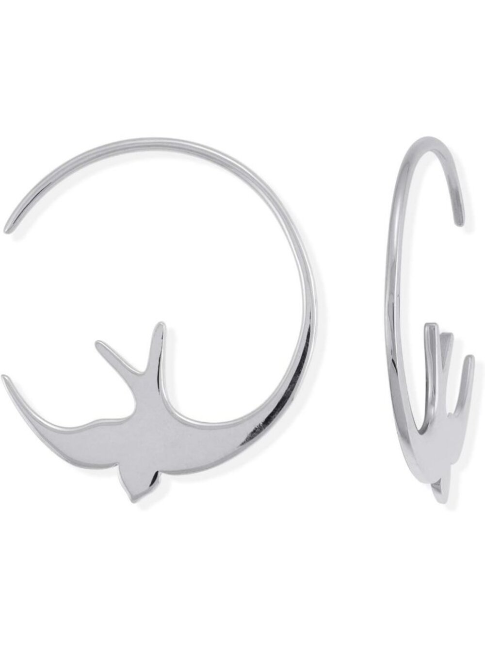 Sterling Silver Bird Pull Through Hoop Earrings - Elegant & Unique Design